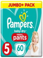 Pampers Baby Dry Nappy Pants Size 5 - Jumbo+ 60 Pack | Disposable Cotton Nappies UK
